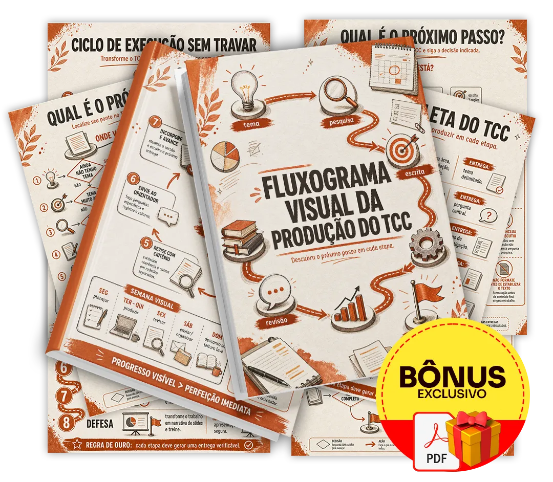 Mockup do bônus Fluxograma Visual da Produção do TCC
